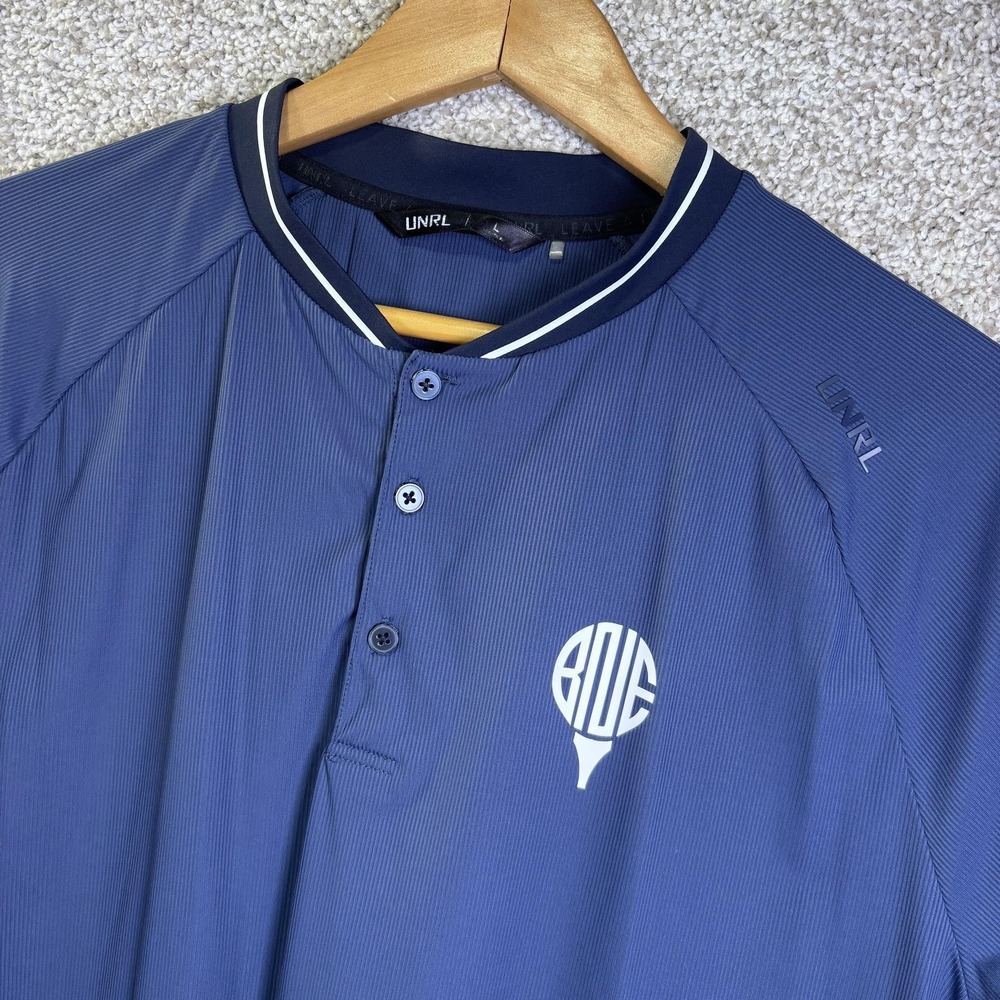 UNRL Shirt Mens Large Blue Henley Blade Collar Golf Jersey‎ Logo Performance